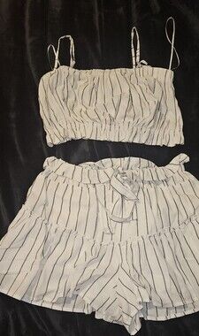 Native Daughters White and Black Striped Two-Piece Set